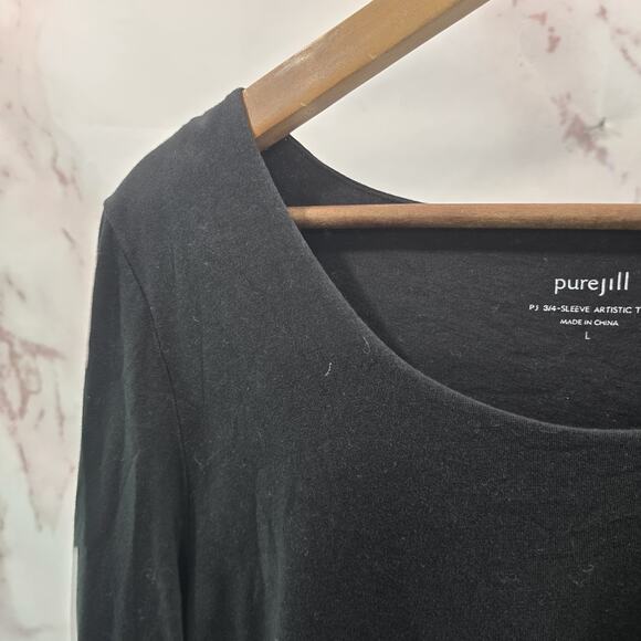 J Jill Shirt Womens Large Black PJ Artistic Tee T Quarter Sleeve Round Neck - Picture 2 of 10